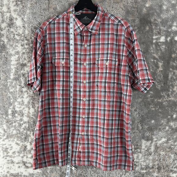 Croft & Barrow Size L Quick Dry Plaid Casual Button Shirt Red Gray Short Sleeve - Picture 2 of 9